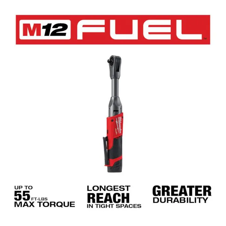 Milwaukee M12 FUEL 3/8 in. Extended Reach Ratchet Battery Kit - Professional Grade 2