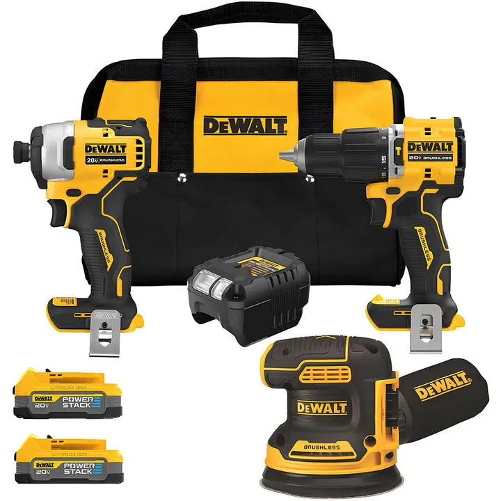 DEWALT ATOMIC 20V MAX Brushless Drill, Impact Driver, and Orbital Sander Combo Kit
