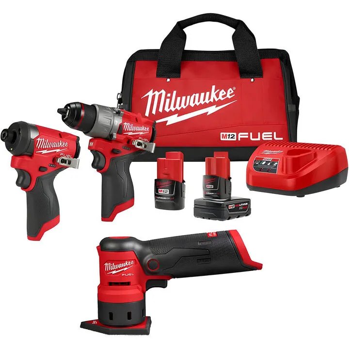 Milwaukee M12 FUEL 3-Tool Combo Kit: Drill/Driver, Impact Driver & Orbital Sander