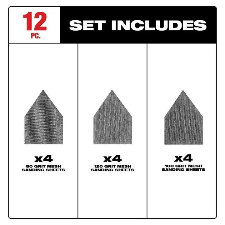 Milwaukee M12 Orbital Sander (Bare Tool) with Premium Mesh Sanding Sheet 12-Pack Bundle 6