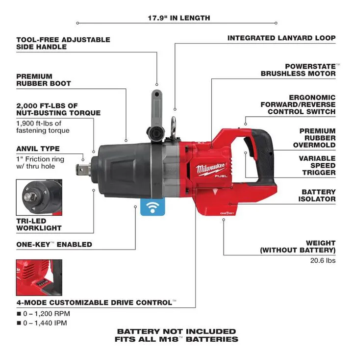 Milwaukee M18 FUEL 1-Inch D-Handle Impact Wrench with ONE-KEY (Reconditioned - Bare Tool) 2
