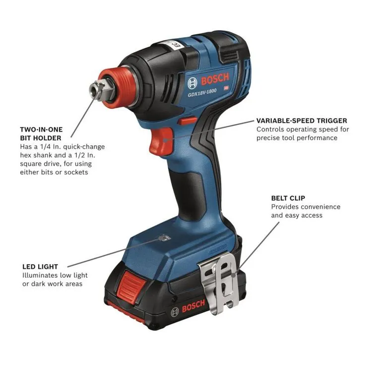 Bosch 18V EC 1/4in & 1/2in Two-in-One Bit/Socket Impact Driver Kit 1