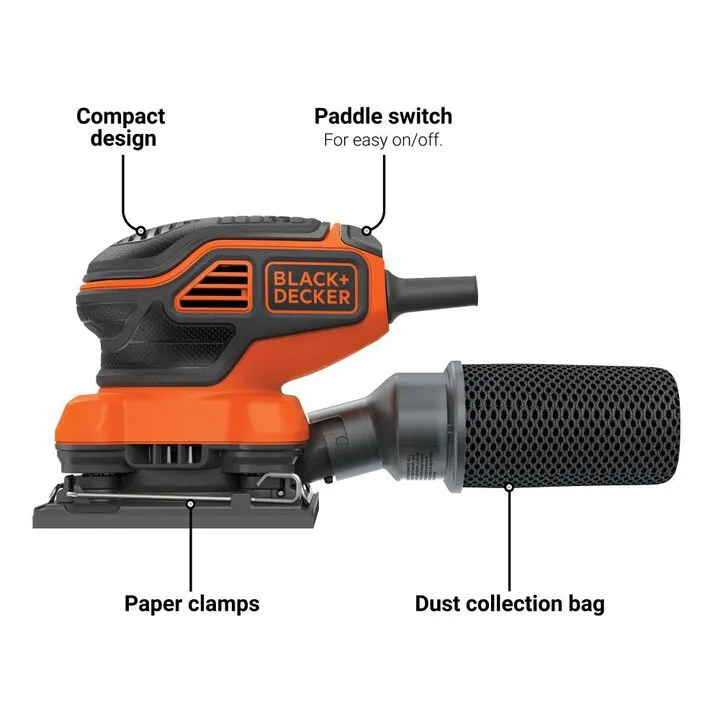 Black and Decker 2.0 Amp Electric 1/4 Sheet Orbit Sander for Precise Finishing 1