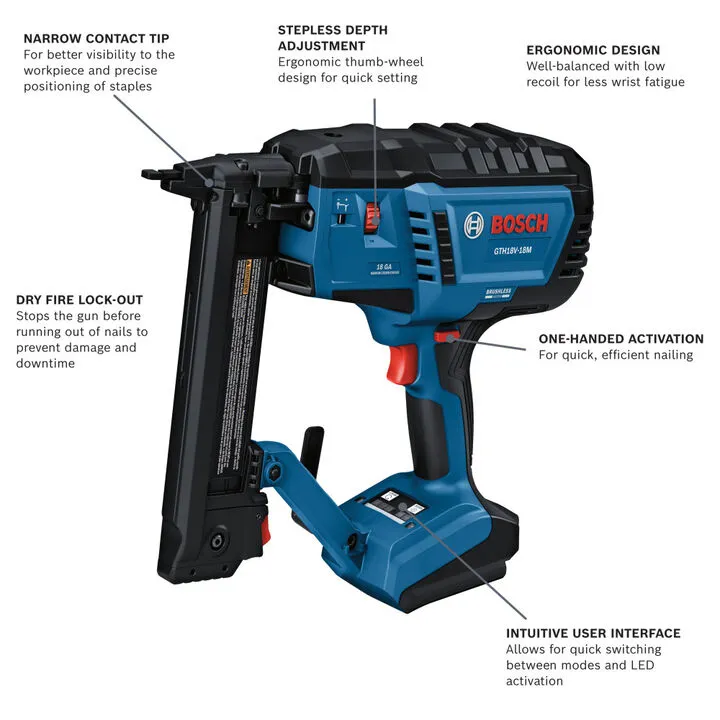 Bosch 18V Brushless 18 Gauge Narrow Crown Stapler (Bare Tool) 1