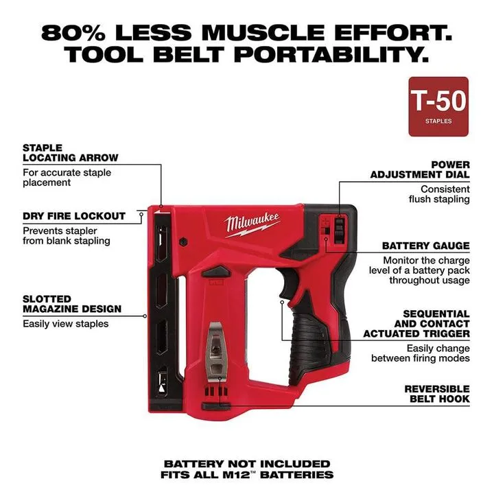 Milwaukee M12 3/8 Inch Crown Stapler (Bare Tool) with CP 2Ah & XC 4Ah Starter Kit Bundle 4