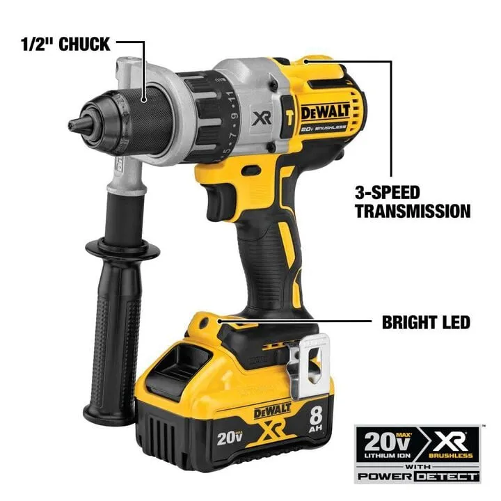 DEWALT 20V MAX XR Brushless Cordless 1/2 Inch Hammer Drill/Driver (Bare Tool) 1