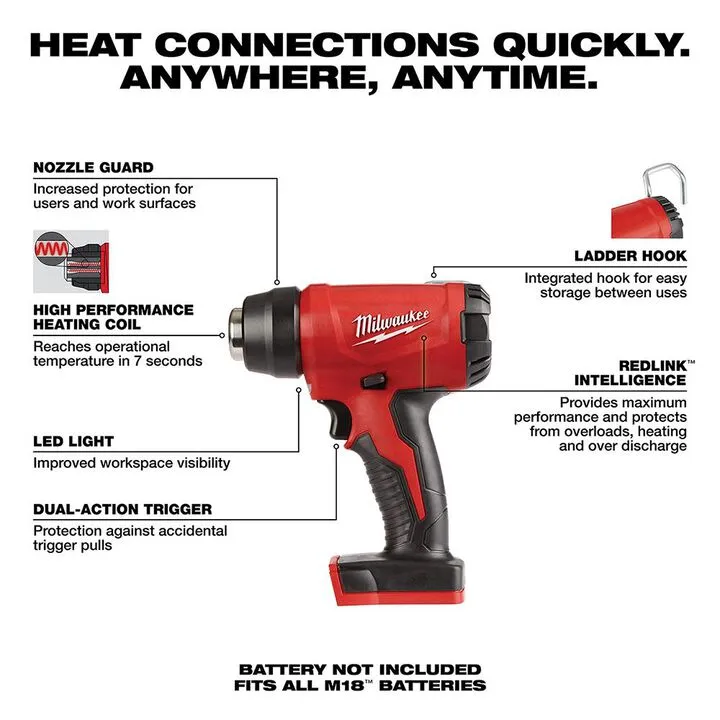 Milwaukee M18 Compact Heat Gun (Bare Tool) - High-Performance Cordless Precision 1